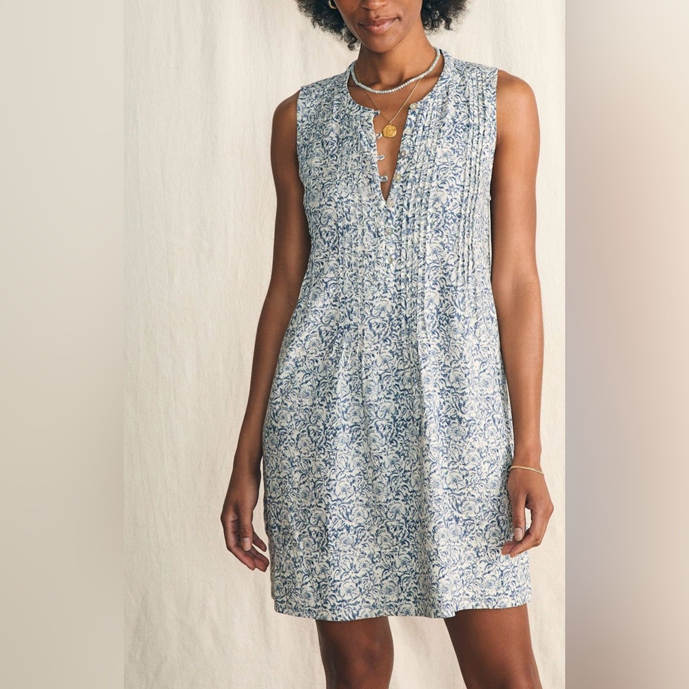 NEW FAHERTY Isha Floral Hemp Blend Dress In Cream Imma Floral size M